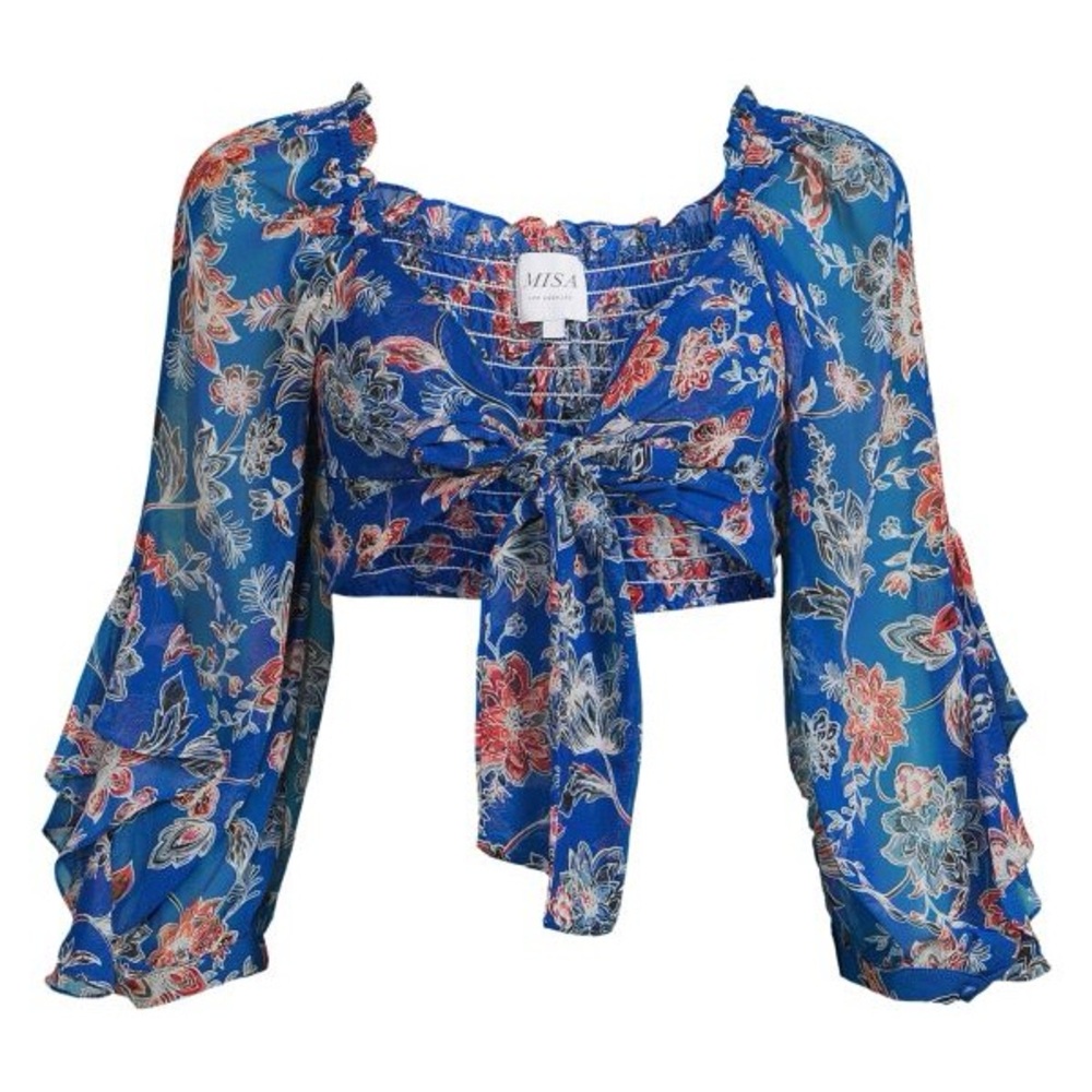 MISA Los Angeles Blue and Red Floral Blouse